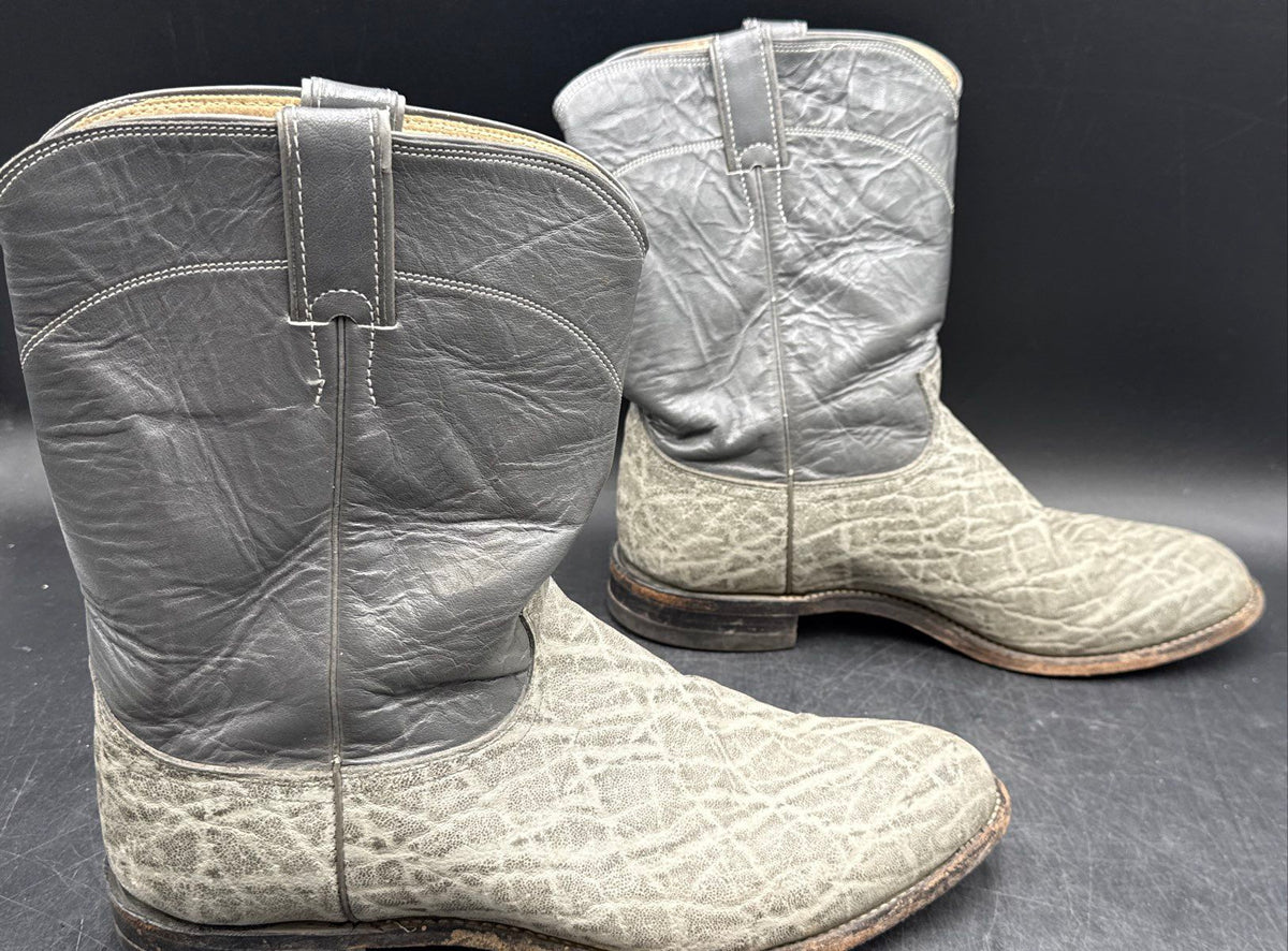 Vintage 90s Justin 3019 Gray Elephant Leather Cowboy Boots Men's Size 12 D