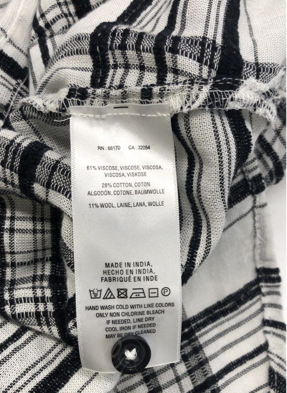 Anthropologie Women's Black White Plaid Grid Tunic Blouse High Low Sz 2 NWT