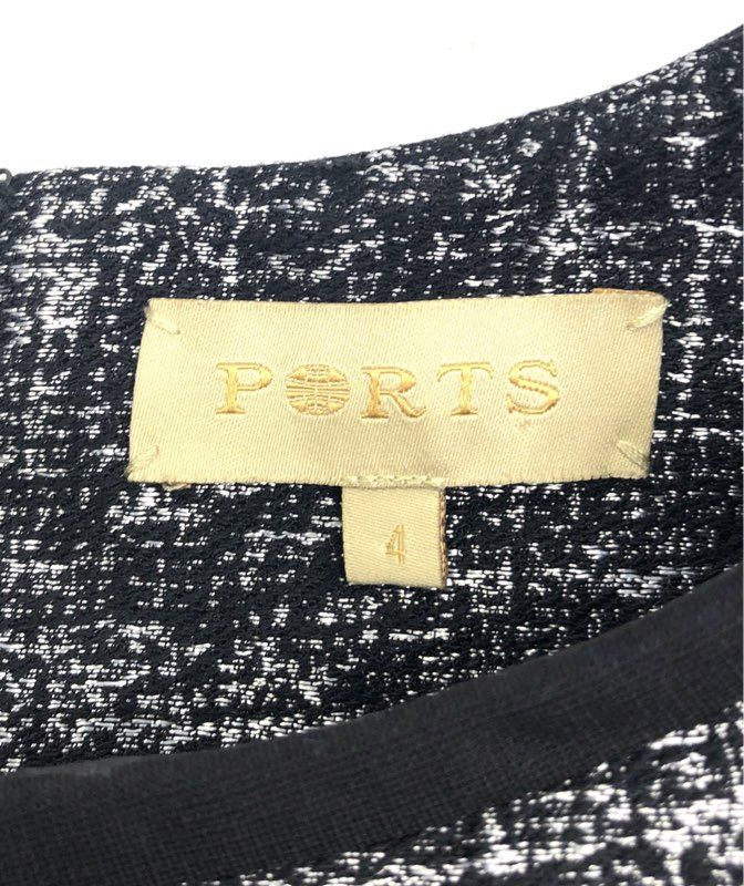 Ports Women's Black White Textured Tweed Panel Sleeveless Sheath Dress Sz 4
