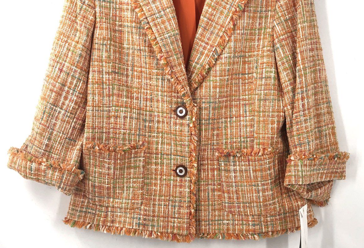 NWT Jones New York Women's Tang Orange Plaid Blazer - Size 12