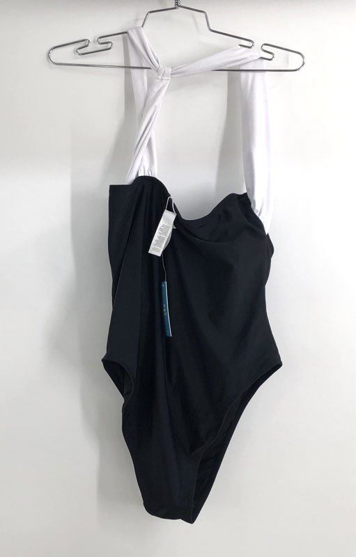 Cupshe Women's Black White Twisted Halter One Piece Swimsuit Sz XL NWT