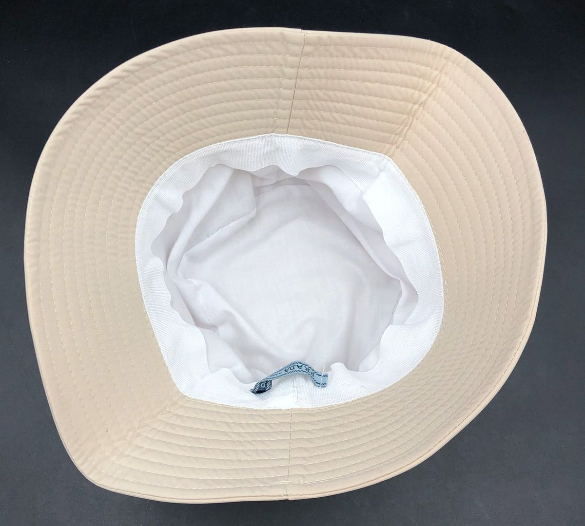NWT Prada Inspired Beige Nylon Unisex Bucket Hat with Black/Silver Triangle Logo