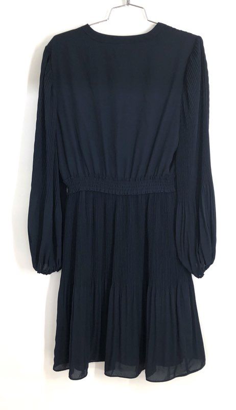 Saks Fifth Avenue Women's Pleated Long Sleeve Button Front Dress Set Navy Red L