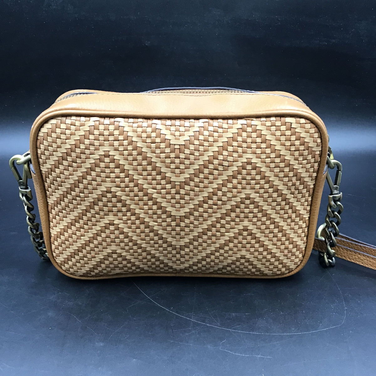 Michael Kors Brown Leather 'Ginny Woven' Crossbody Bag (+COA)