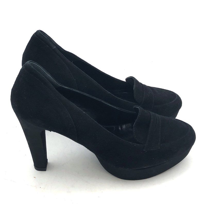 Andre Assous Black Suede Platform Penny Loafer Pumps Heels Size 8