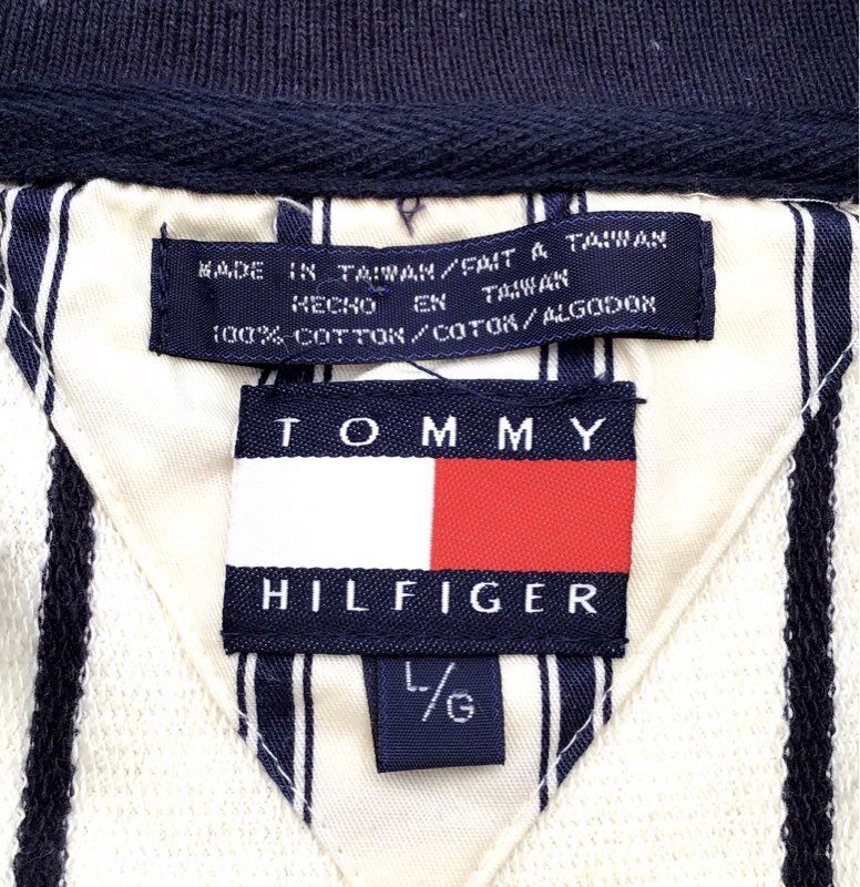 Tommy Hilfiger Men&#39;s White Black Cotton Bomber Jacket - Size L