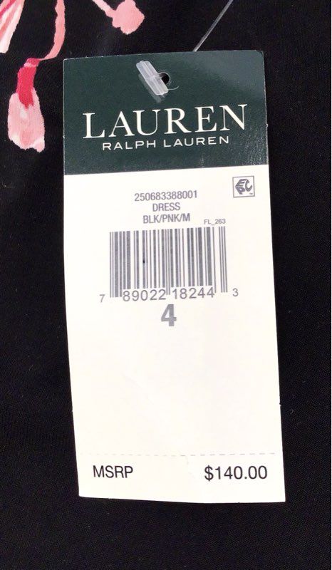 Lauren Ralph Lauren Women's Dress Black Pink Floral Bell Sleeve Sheath Sz 4 NWT