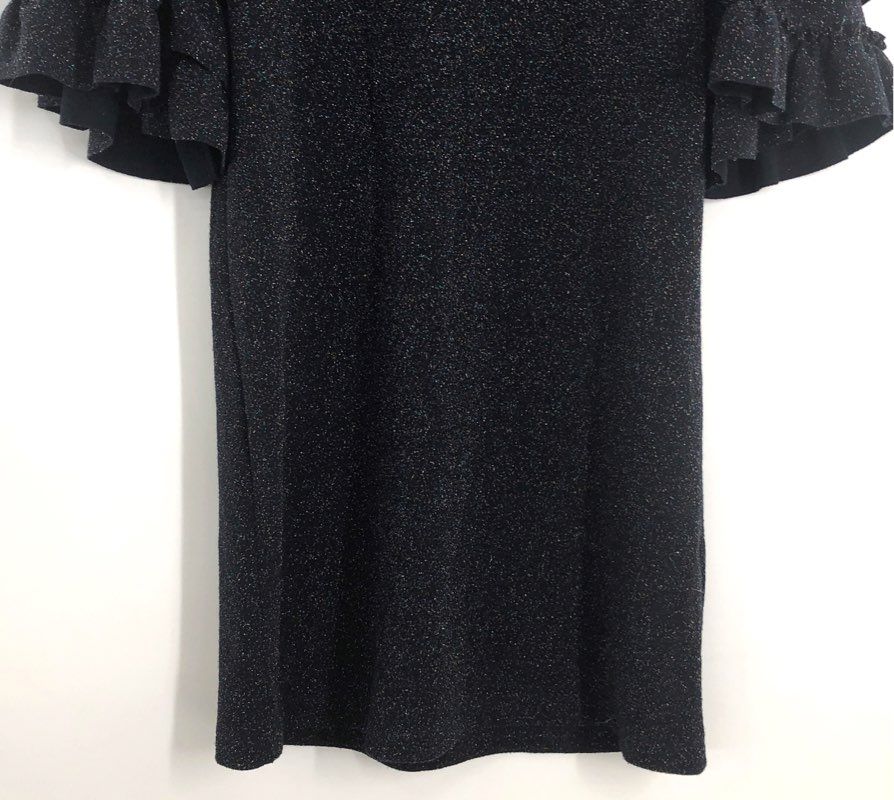 Zara Trafaluc Women's Futurist Black Multicolor Sparkle Ruffle Sleeve Dress Sz S