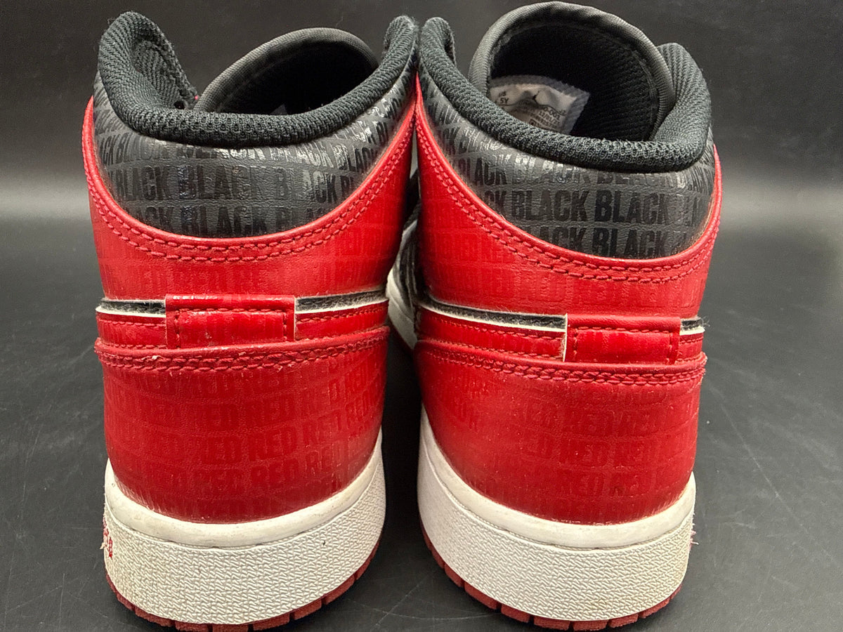 Nike Air Jordan 1 Mid Bred Text Black Red Youth Basketball Size 6.5Y COA