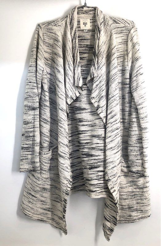 Billabong Women's Open Front Cardigan Sweater Black White Textured Knit Sz M