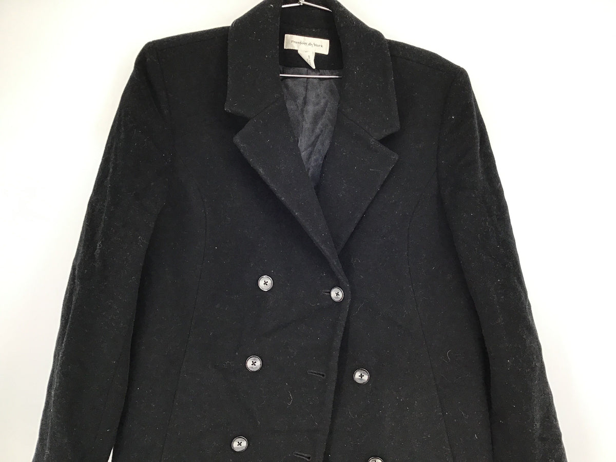 Preston &amp; York Women&#39;s Black Wool Notch Lapel Double-Breasted Peacoat - Size 12