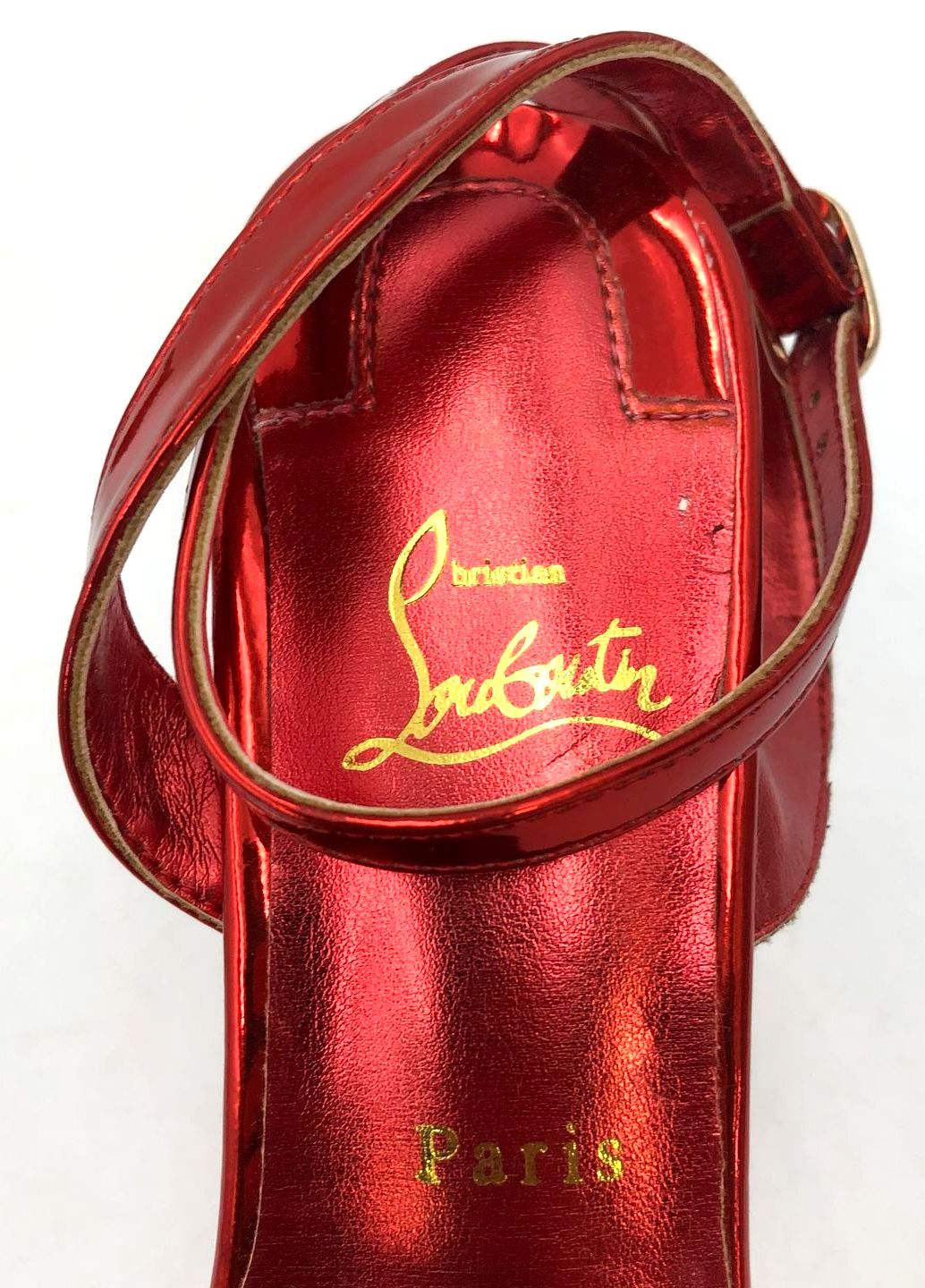 Christian Louboutin Inspired Women's Metallic Ruby Red Strappy Heels - Size 35