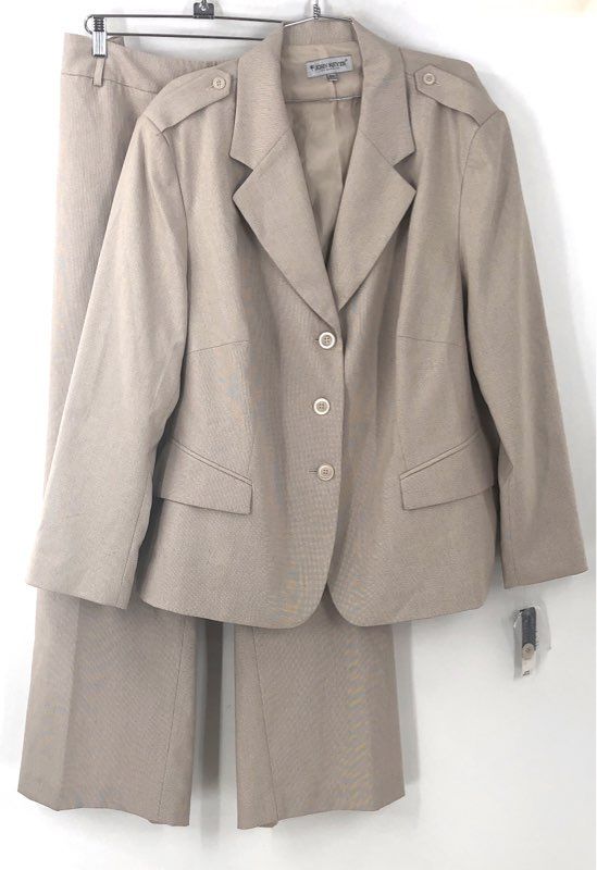 Vintage Y2K John Meyer Women's Tan Pant Suit Set Epaulet Blazer NWT Sz 24W