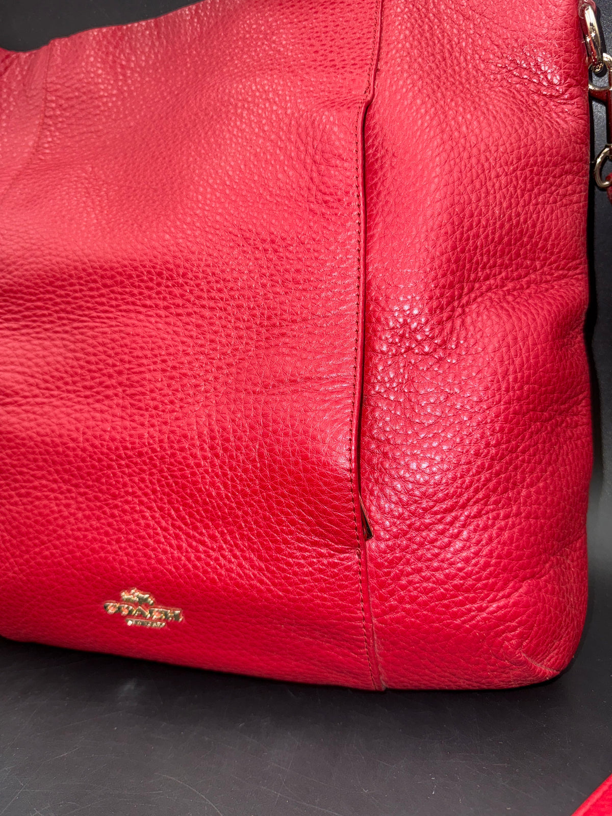 Coach Red Pebbled Leather Crossbody Bag Gold Hardware COA
