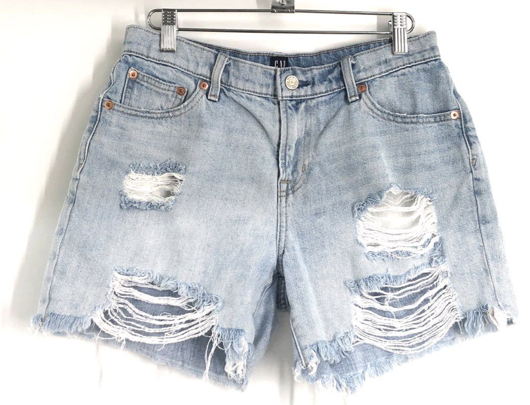Gap Women's Light Blue High Rise Distressed Frayed Hem Denim Shorts Sz 27