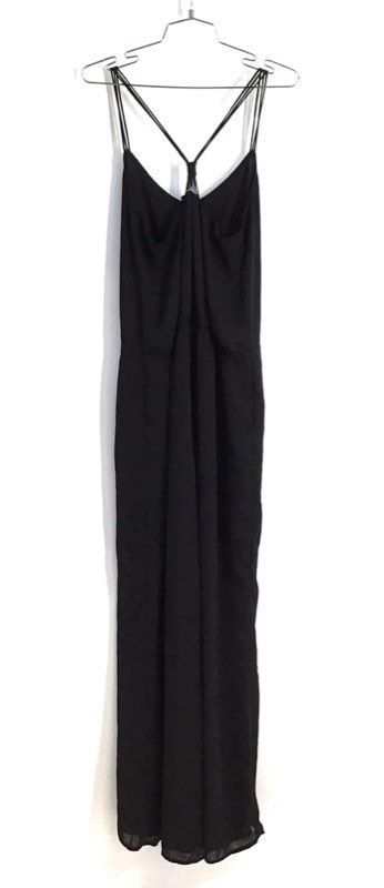 Greylin Women's Black Wide Leg Spaghetti Strap Drawstring Jumpsuit Sz L