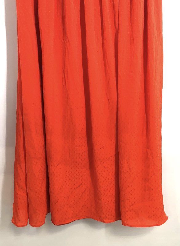 DKNY Women's Orange Smocked Waist Textured Midi Dress V-Neck NWT Sz 12