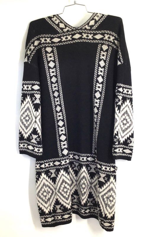 Vertigo Paris Women's Black White Geometric Open Front Longline Cardigan Sz S