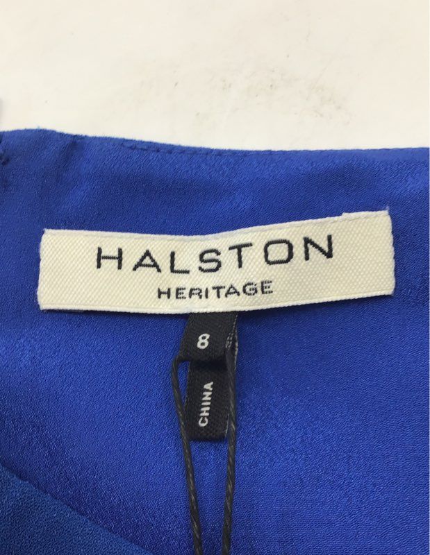 Halston Heritage Women's Lapis Blue Strapless Sweetheart Slit Maxi Dress Sz 8