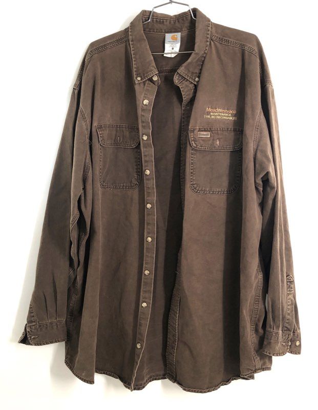 Carhartt Men's Brown Long Sleeve Work Shirt MeadWestvaco Maintenance Sz 3XL