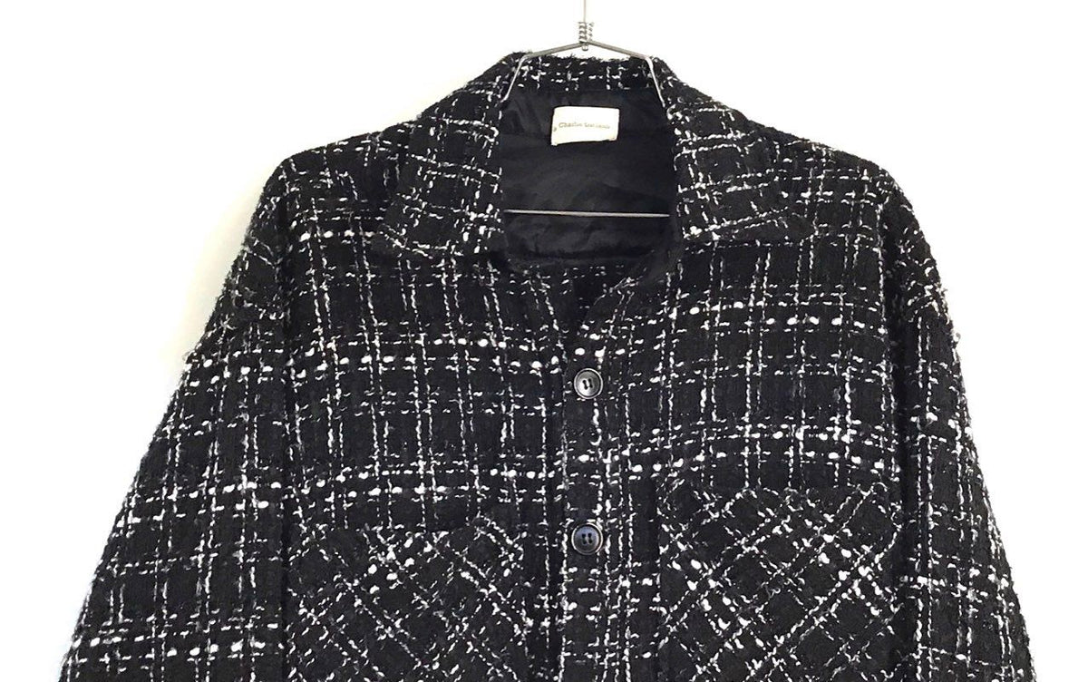 Charlie Luciano Men's Black White Tweed Plaid Overshirt Button Down Sz S