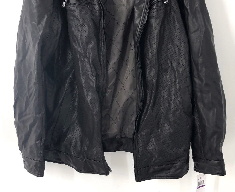 Michael Kors Men's Faux Leather Racer Jacket Espresso Perforated NWT Sz 2XL