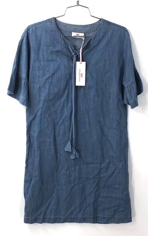 Vineyard Vines Women's Chambray Flutter Sleeve Lace-Up Dress Blue NWT Sz 0