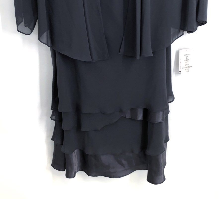 S.L. Fashions Women's Steel Gray 2 Piece Chiffon Beaded Dress Set NWT Sz 14W