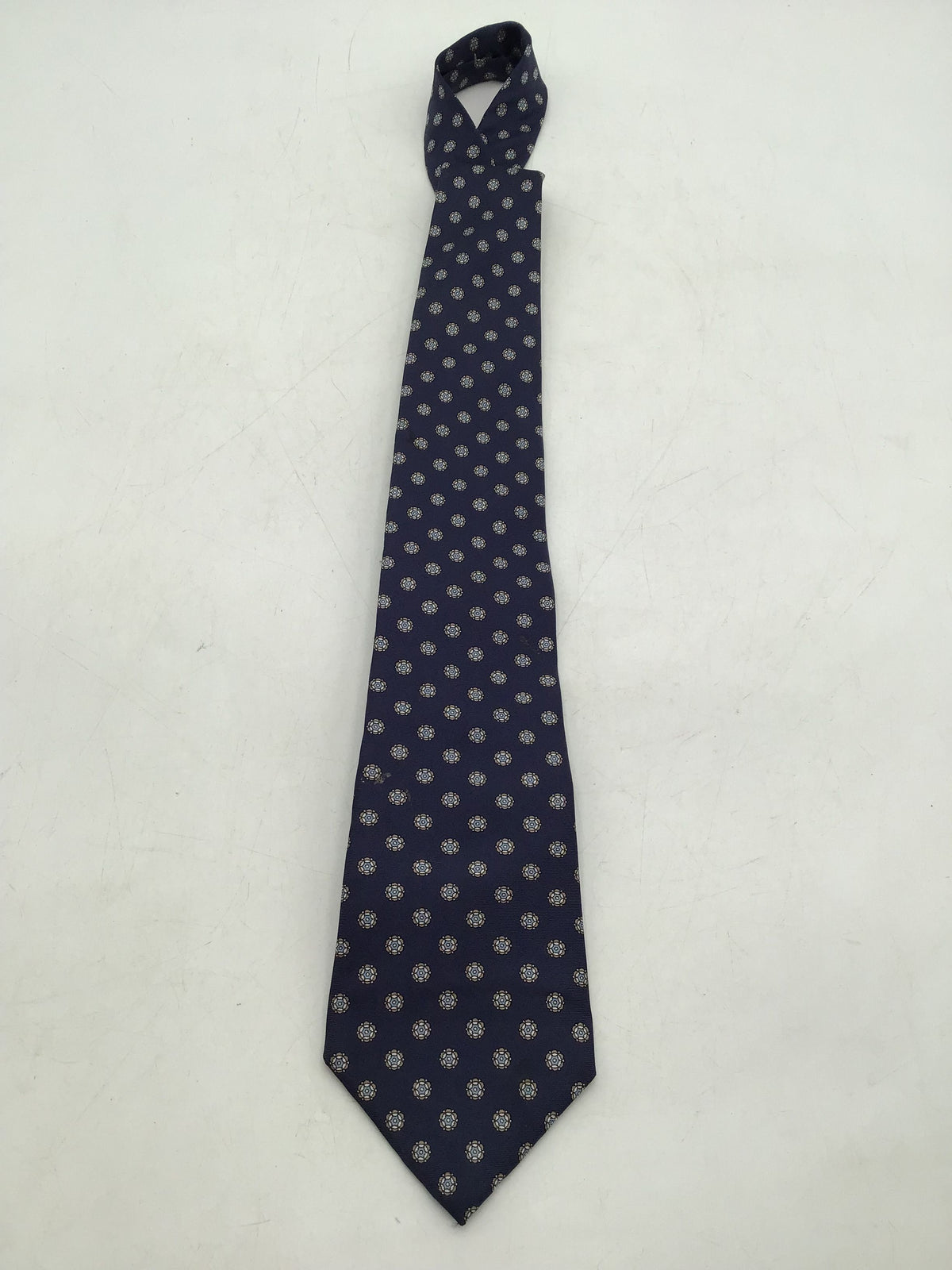 Christian Dior Men&#39;s Blue Geometric Print Pure Silk Pointed Neck Tie - OS W/ COA