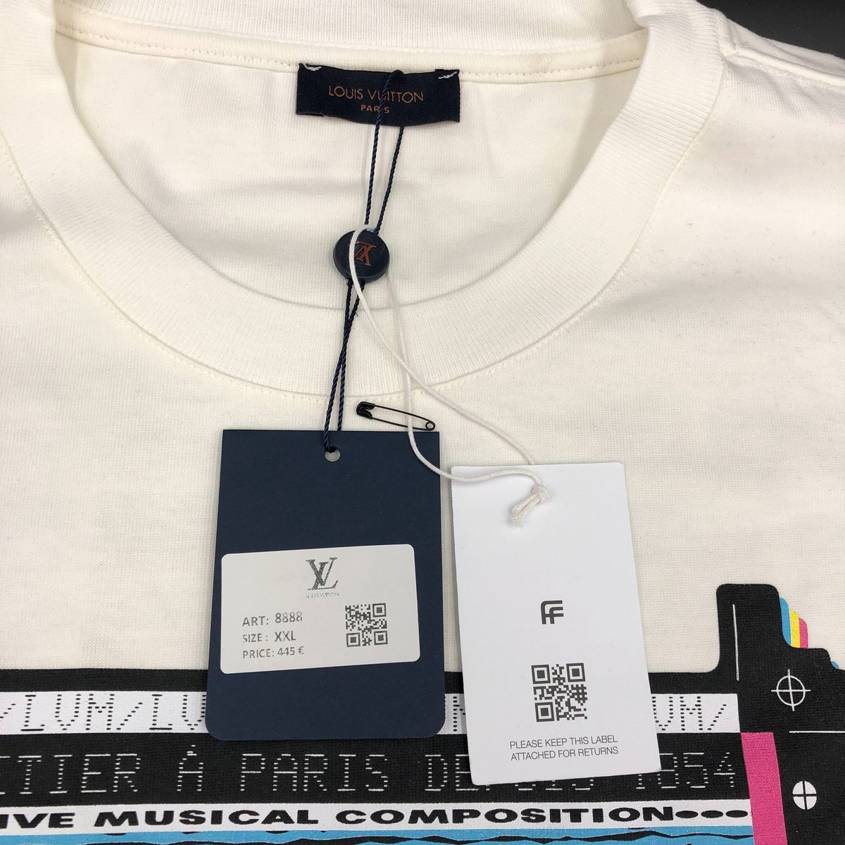 Louis Vuitton Inspired Men's White/Multicolor LV Jazz Flyers T-shirt - Size 2XL