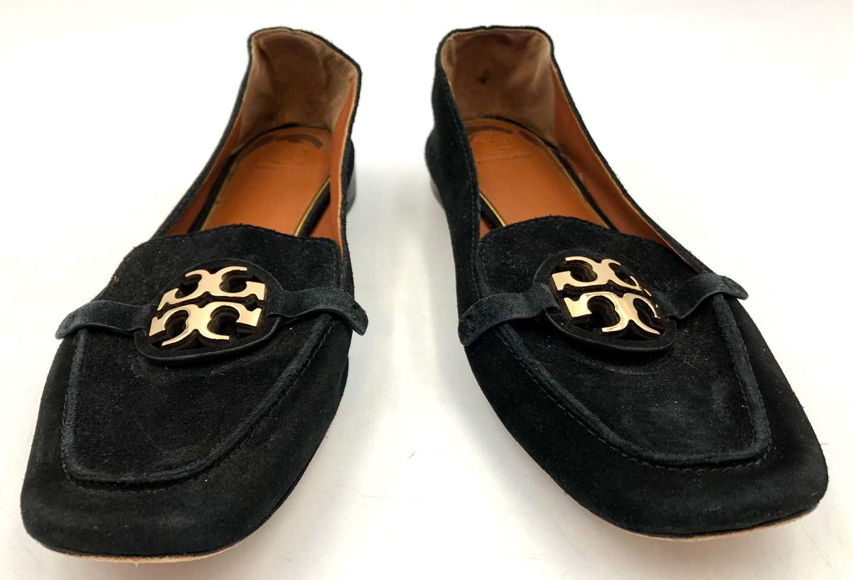 Tory Burch 'Metal Miller' Women's Black Suede Loafers with Logo - Size 10 (+COA)