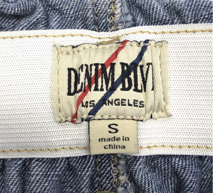 Denim Blvd Women's Blue Distressed Paperbag Waist Denim Shorts Ripped Sz S