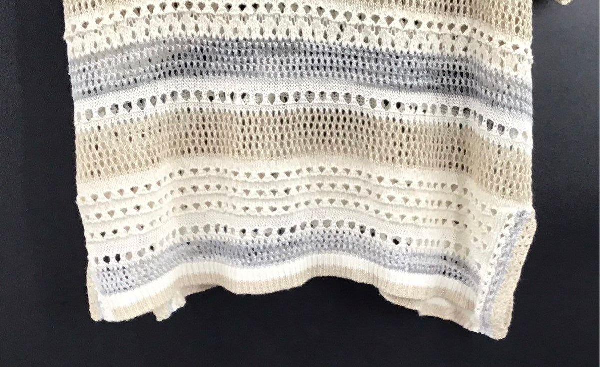 Chico's Women's Tunic Sweater Neutral Striped V-Neck Open Knit NWT Size 2P