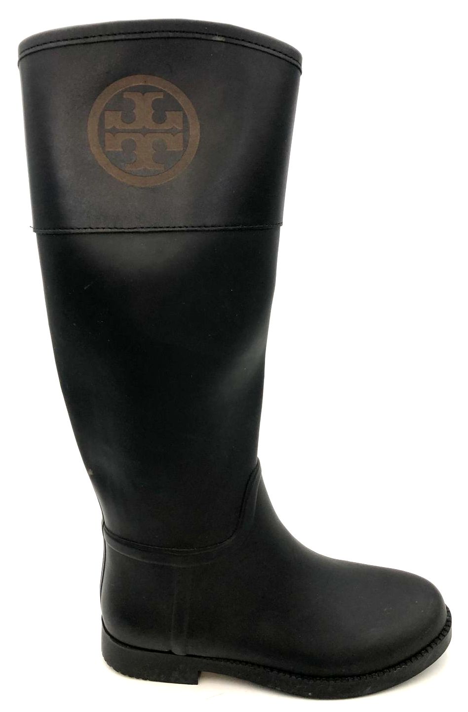 Tory Burch Women's Black Rubber/Leather Rain Boots w/ Logo Detail - Sz 7B (+COA)