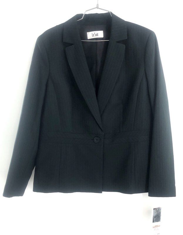 Le Suit Women's Emerald Black Pinstripe Single Button Blazer Suit Jacket NWT 12