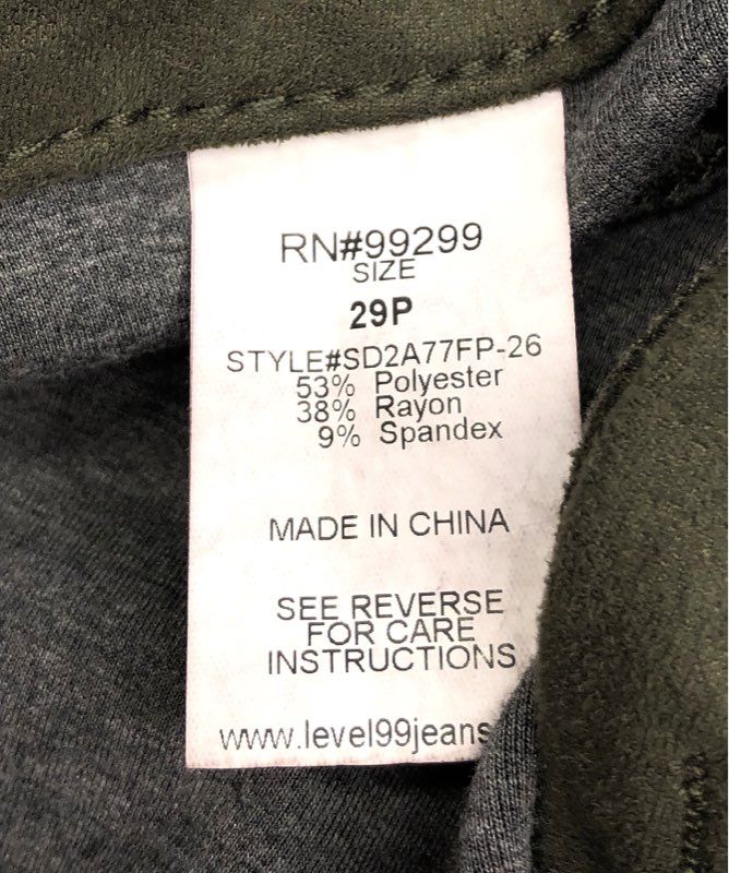 Level 99 Women's Olive Green Faux Suede Tapered Skinny Pants Size 29P