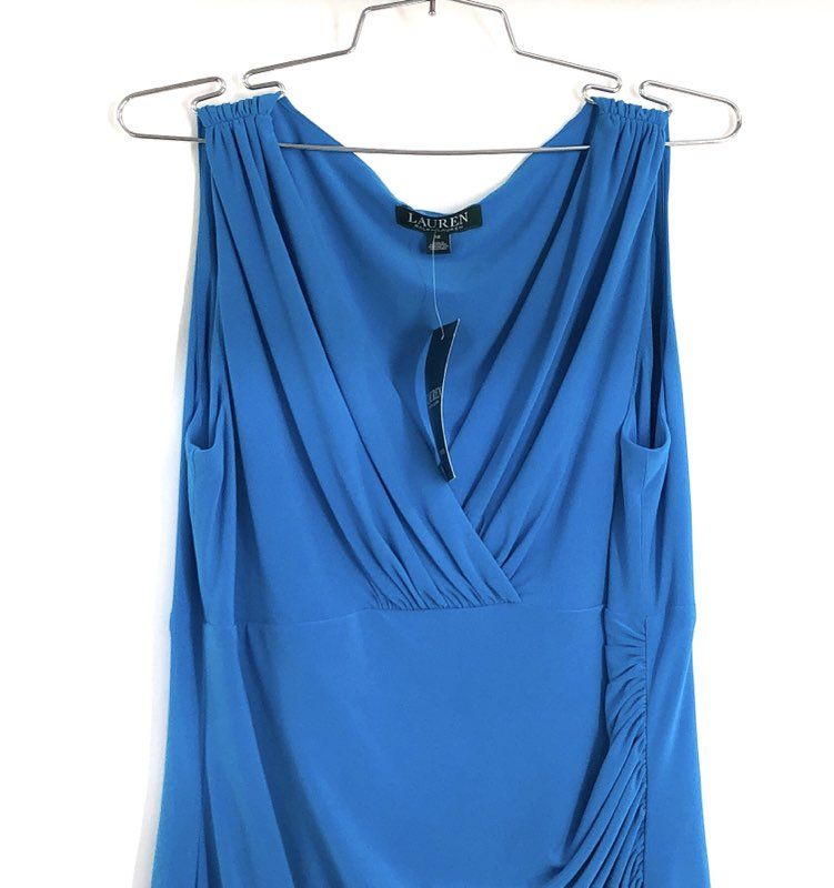 Lauren Ralph Lauren Women's Bright Turquoise Ruched Sleeveless Dress Sz 12 NWT