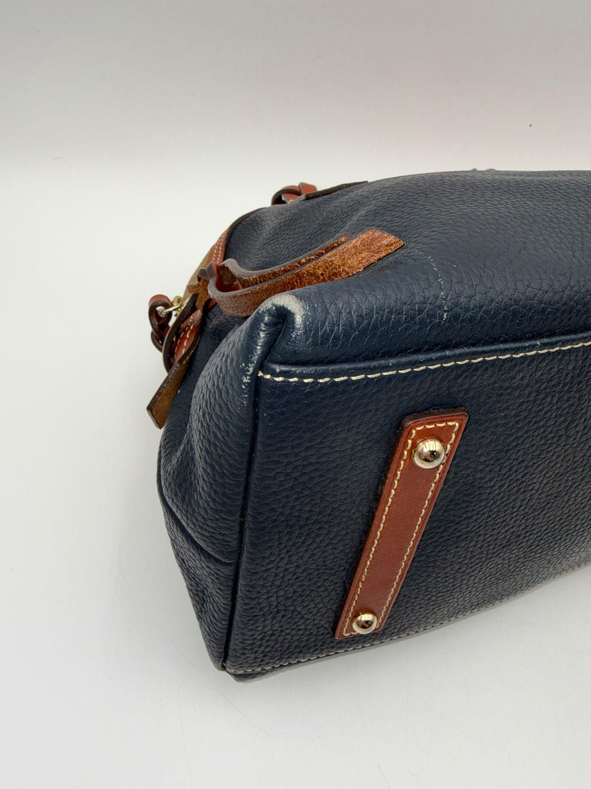 Dooney & Bourke Navy Blue\Brown Leather Domed Satchel Bag (+COA)