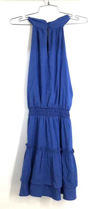 Joy Joy Women's Royal Blue Twist Smocked Halter Tiered Ruffle Dress NWT Sz S