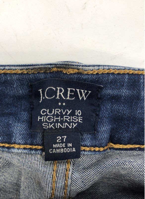 J.Crew Women's Blue Curvy 10 High-Rise Skinny Button Fly Stretch Jeans Size 27