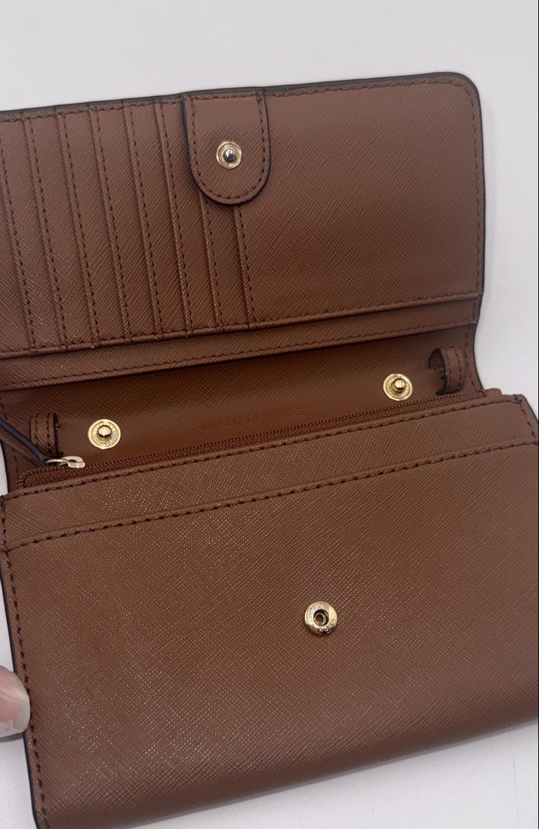 Michael Kors Brown Saffiano Leather Bifold Wallet Gold Hardware