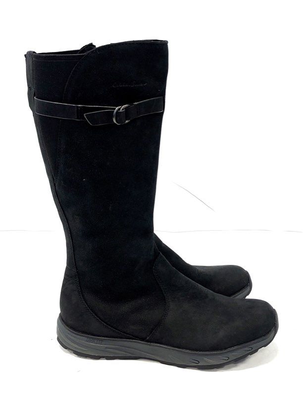 Eddie Bauer Women's Black Suede Knee High Zip Comfort Boots Size 8.5