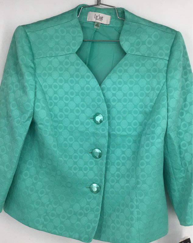 NWT Le Suit Women&#39;s Seafoam 2 Piece Blazer And Skirt Suit - Size 12P, 4P