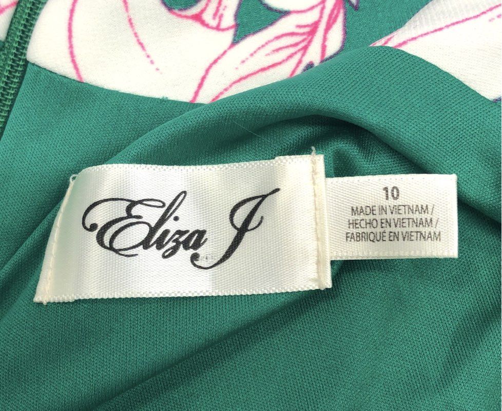 Eliza J Women's Green Floral Surplice Faux Wrap Tie Waist Dress Pink Sz 10 NWT