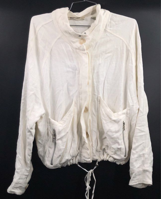 [BLANKNYC] Women's Off White Linen Blend Utility Jacket Pocket Drawstring Sz S