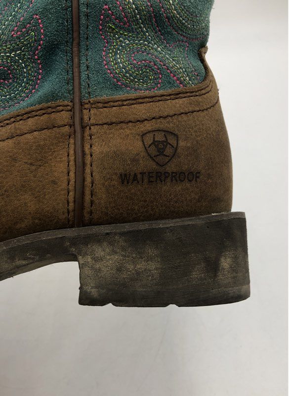 Ariat Fatbaby Waterproof Western Roper Boots Brown Teal Embroidered Size 7B