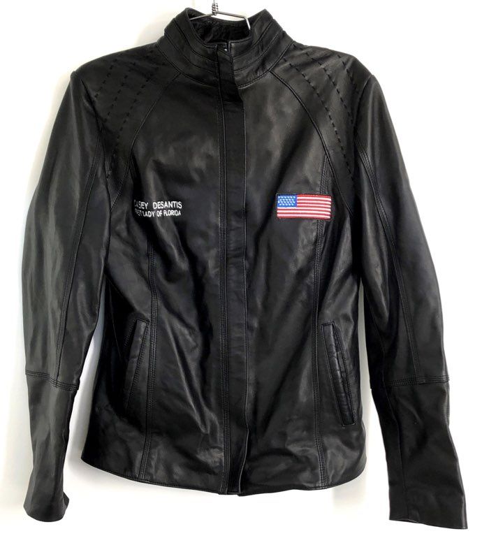 NY Jackets Casey DeSantis Where Woke Goes To Die Black Leather Jacket Sz L