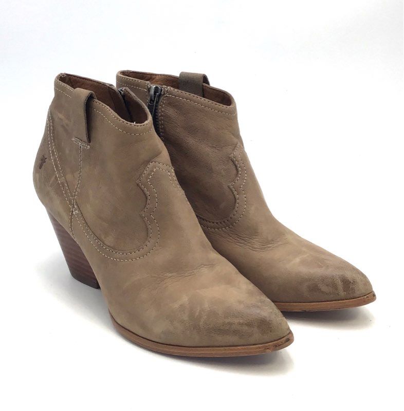 Frye Nora Zip Short Ash Distressed Leather Western Ankle Boots Size 9M