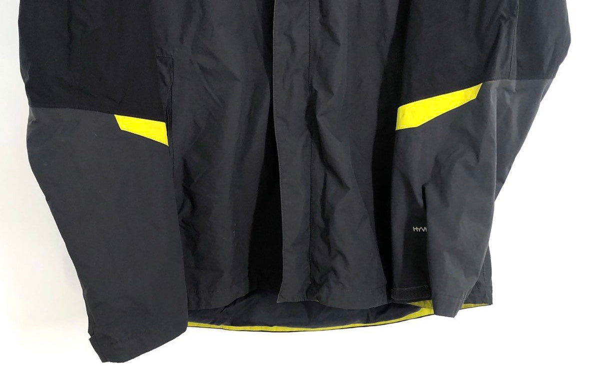 The North Face Men's HyVent Hooded Rain Shell Jacket Black Gray Neon Yellow L