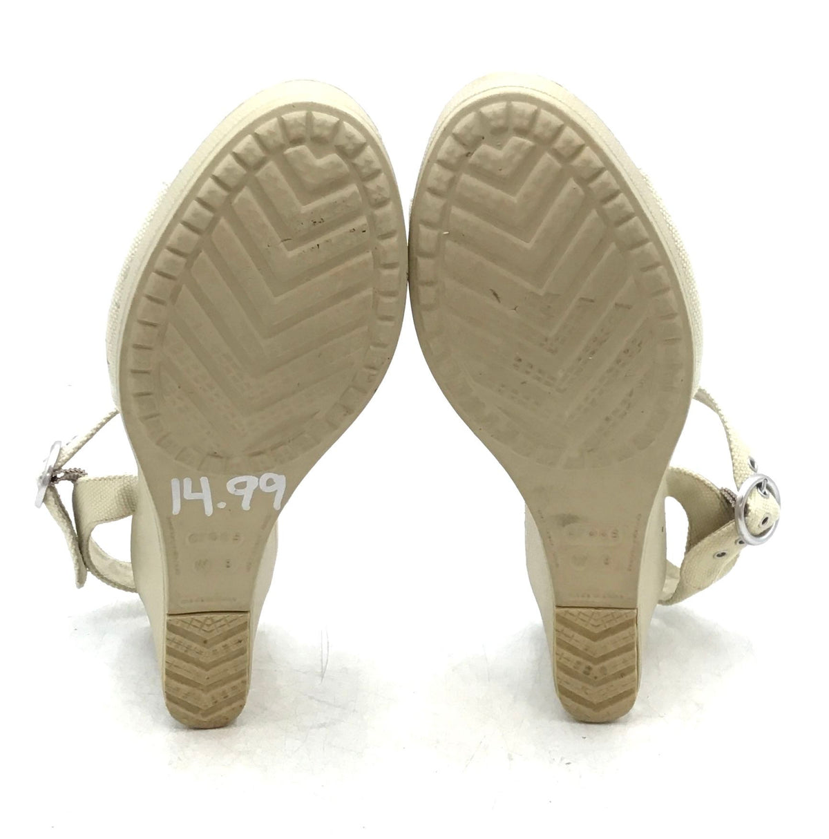 Crocs Women&#39;s Ivory Open Toe Wedge Heel Adjustable Ankle Strap Sandals - Size 8